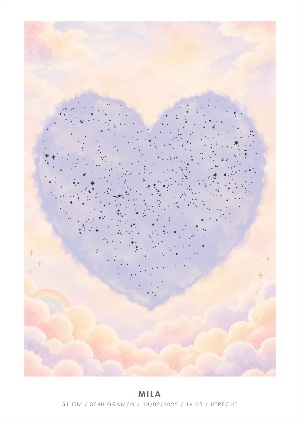 Mapa estelar · tierra de los sueños · Corazón de acuarela