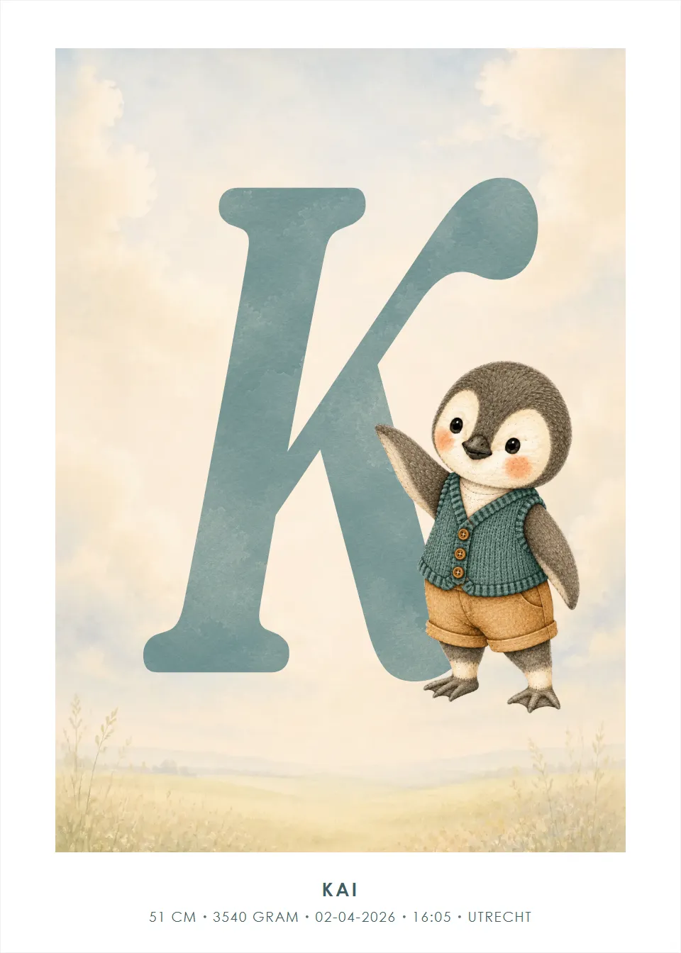 Letterposters · Pinguïntje · Letter in de wolken