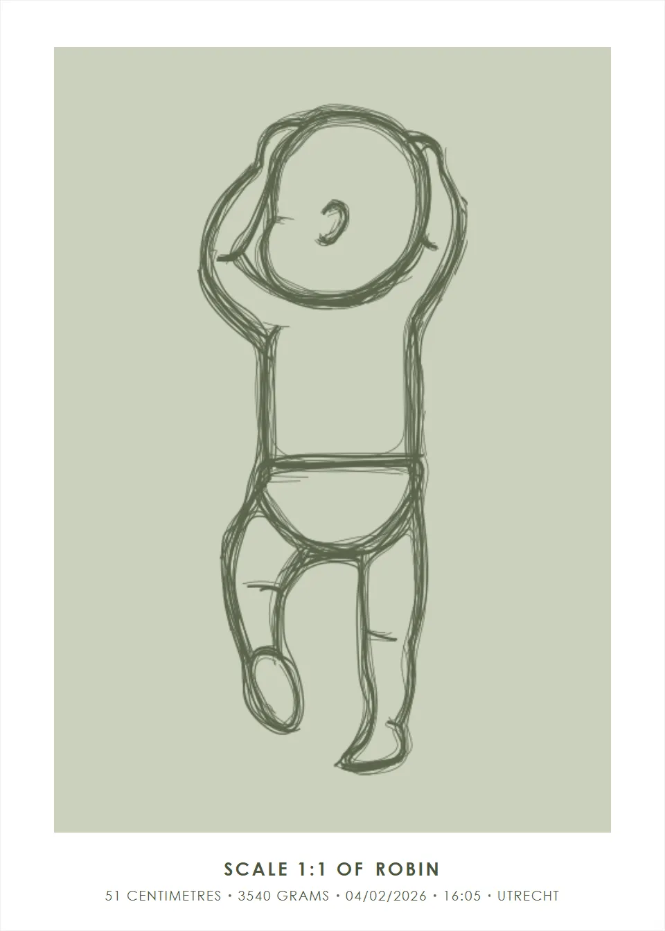 Life size · Arms raised · Soft olive