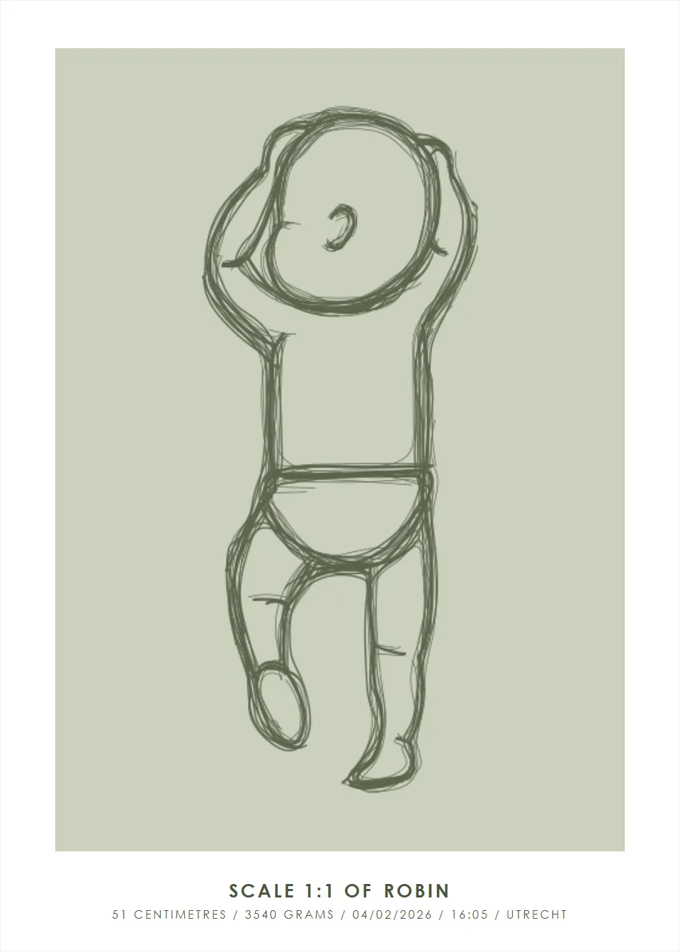 Life size · Arms raised · Soft olive