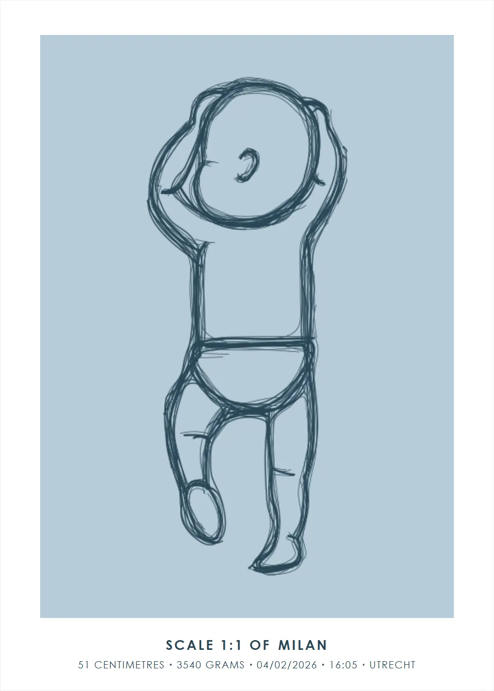 Life size · Arms raised · Steel blue