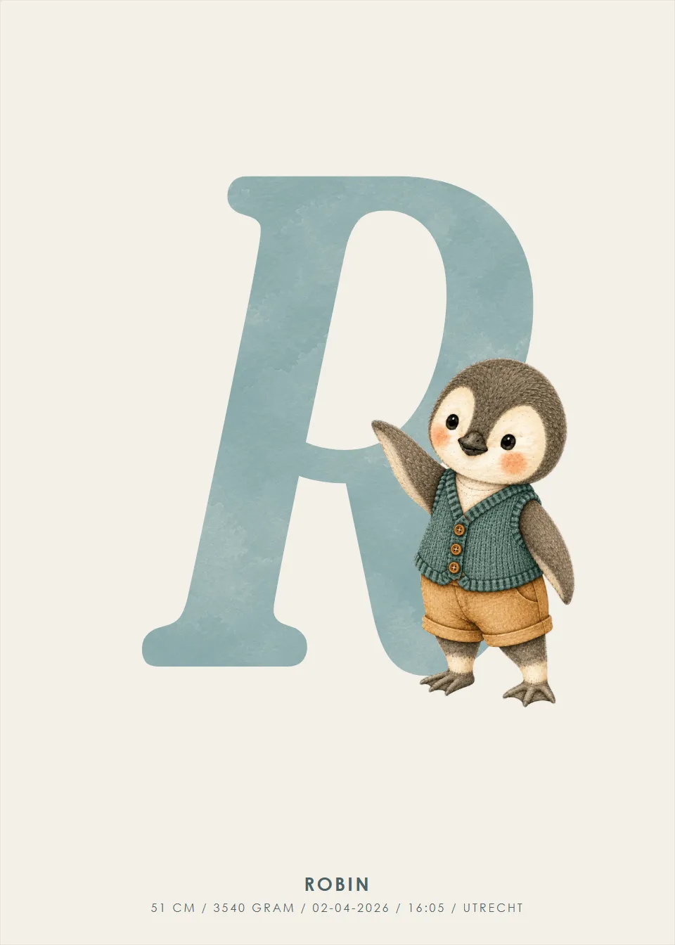 Letterposters · Pinguïntje · Speelse letter op parel
