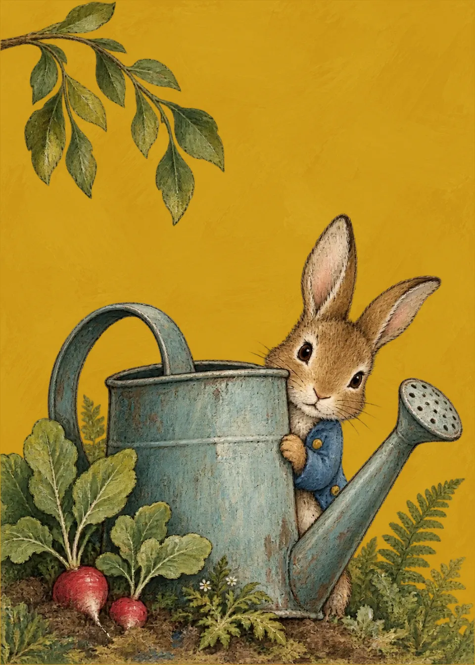 Peter Rabbit · Behind the watering can