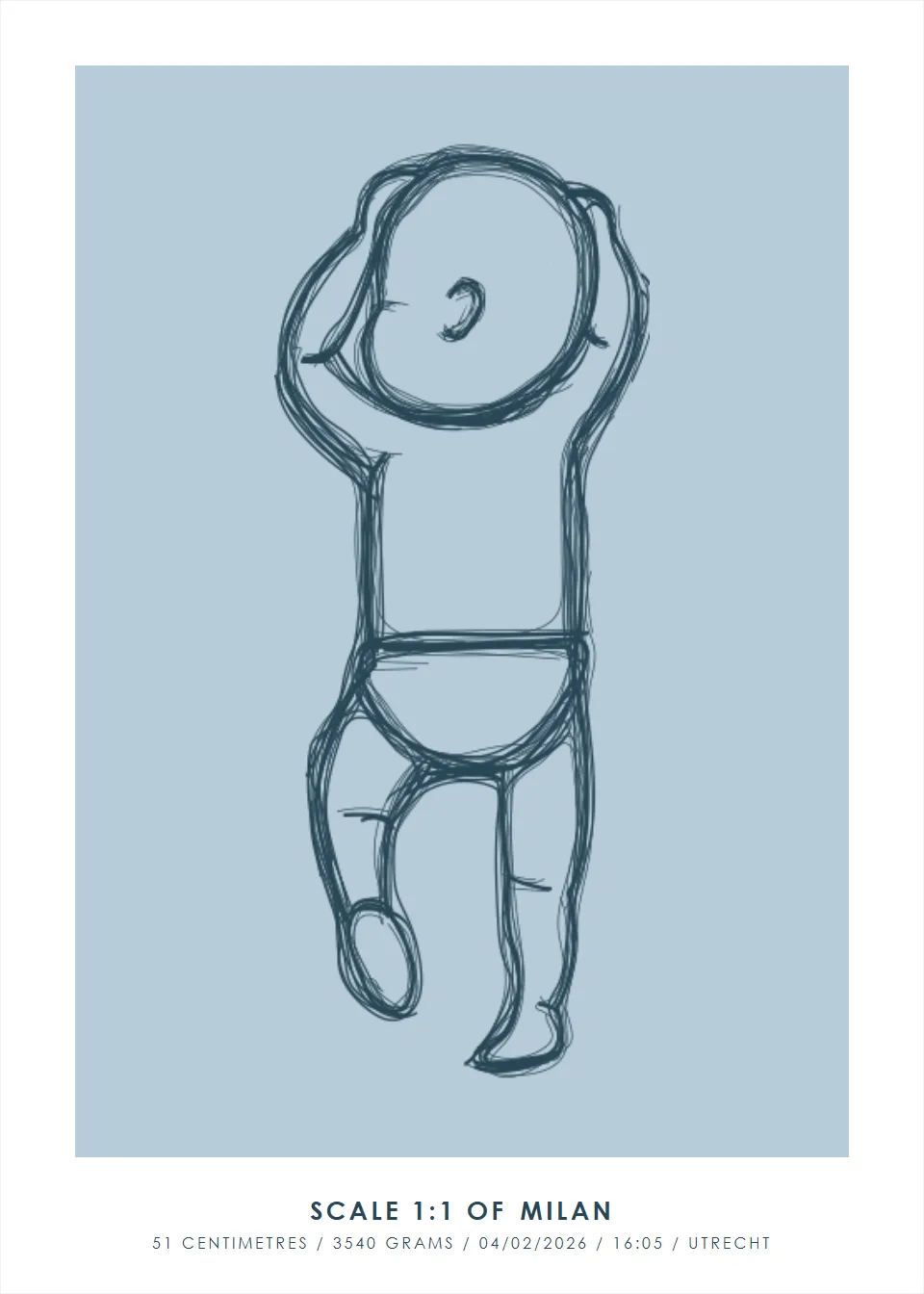 Life size · Arms raised · Steel blue