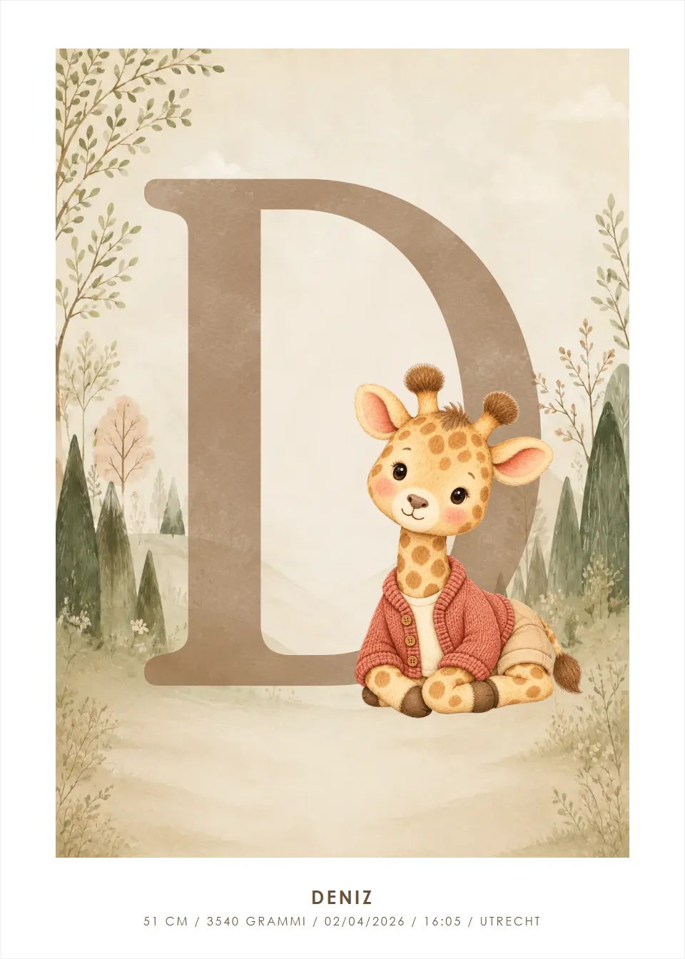 Poster di lettere · Giraffa · Lettera nella foresta degli animali