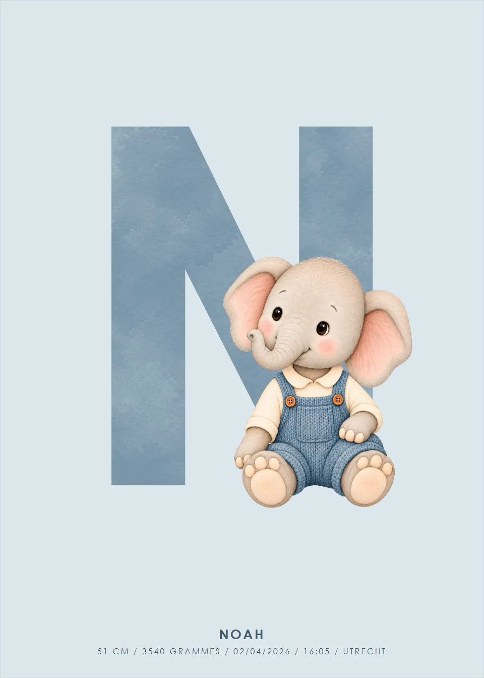 Affiches de lettres · Éléphant · Lettre bleue brume moderne