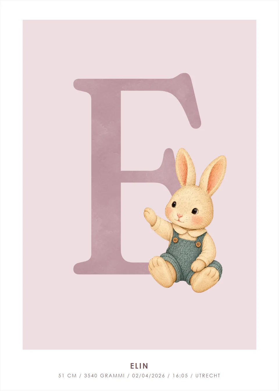 Poster di lettere · Coniglietto · Elegante lettera rosa