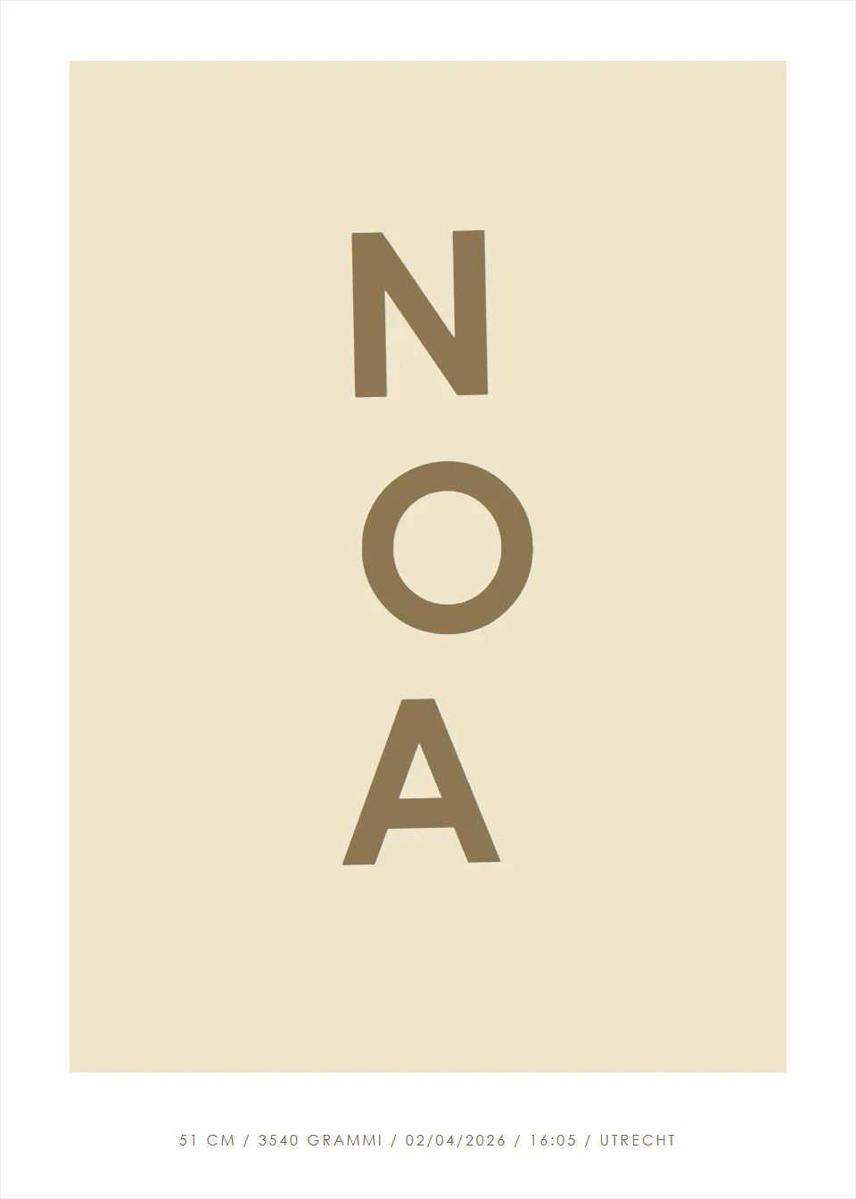 Poster con nome · Pila di lettere · Vaniglia